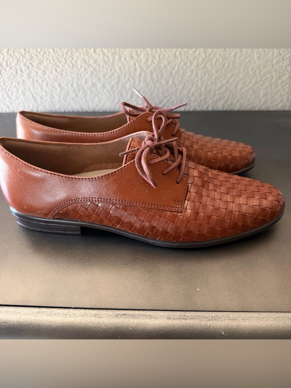 Woven leather oxfords